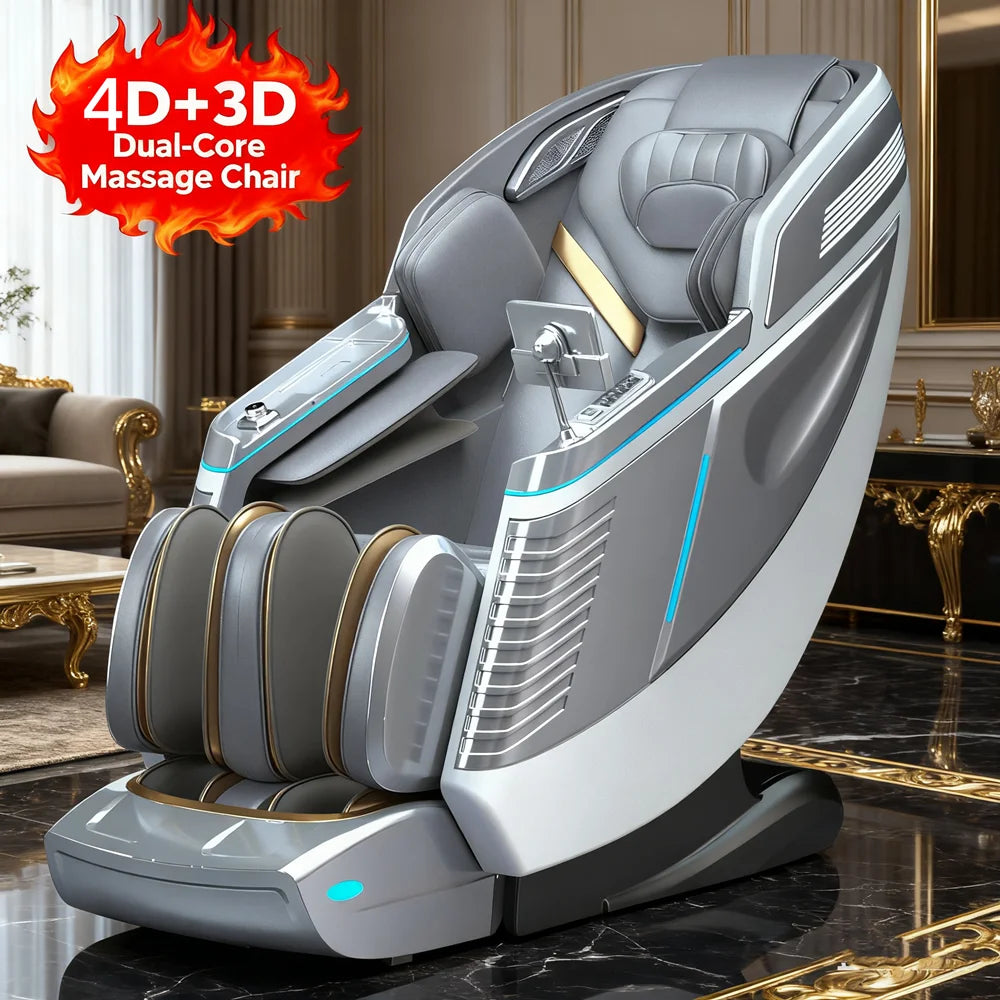 Dual Core Massage Chair Full Body 4D+3D Zero Gravity SL-Track Shiatsu Smart Massage Recliner Chairs with Body Scan, Heating