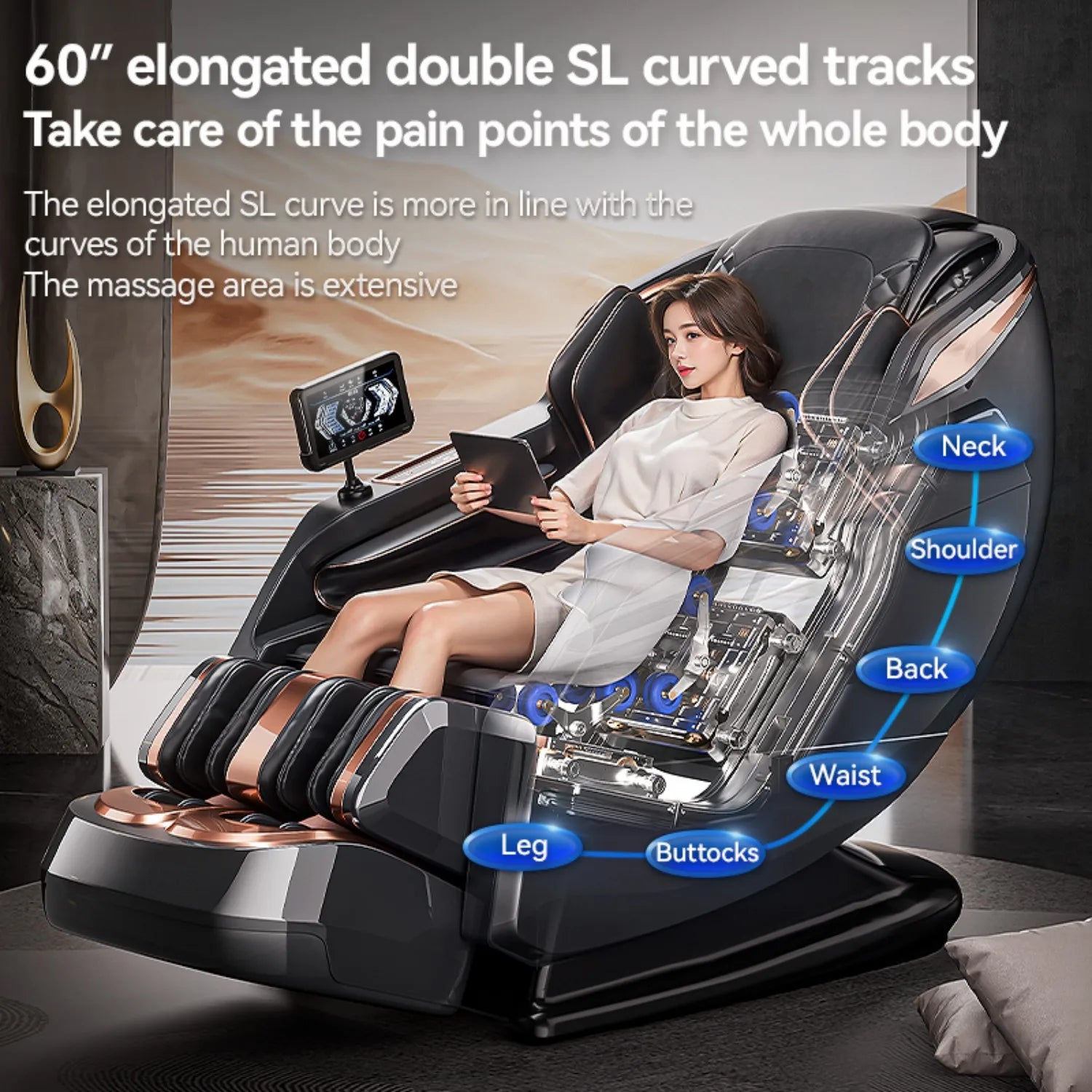 Best 4d Zero Gravity Massage Chair With SL Rail Design Full Body Airbag Massage Foot Rollers Bluetooth Audio Relaxation